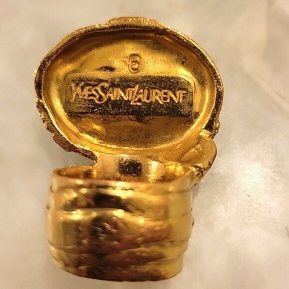 Yves Saint Laurent YSL Size 6 Arty Black RARE Cabochon Vintage 24KT Gold Ring - Picture 7 of 12